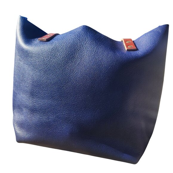 Portland Leather Med Classic Tote Cobalt Pebbled Leather Tan Handles (Tandles) - Picture 4 of 9